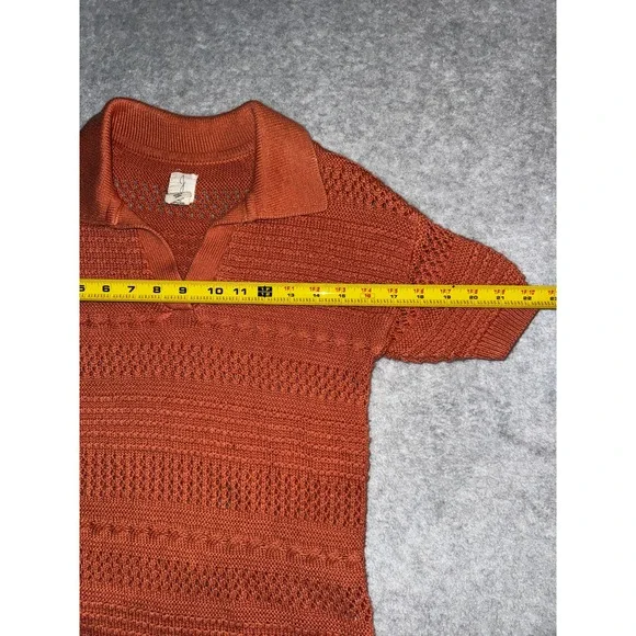Joie Short Sleeve Open Knit Polo XS Rust Orange Earthy Pointelle Sweater - Picture 7 of 10